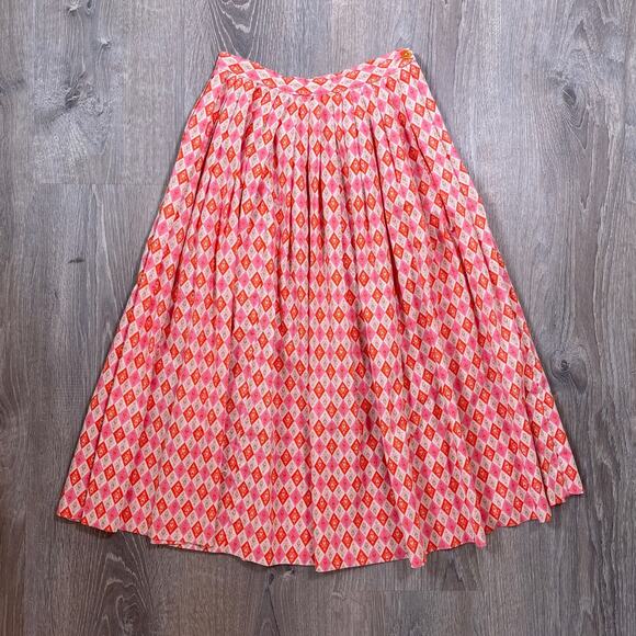 Vtg 50s Chumley Sportswear Pink Diamond Floral Pleated Midi Skirt Side Zip 24" - Picture 1 of 9